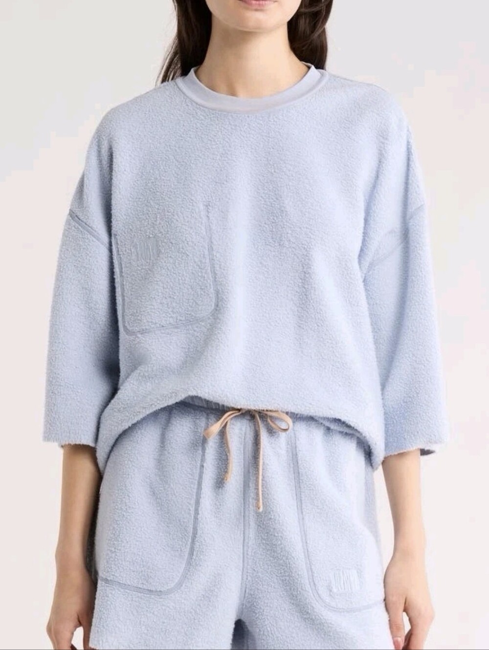Lunya Silksweats Reversible Cropped Sleeve Sweatshirt Blue Estimated XL